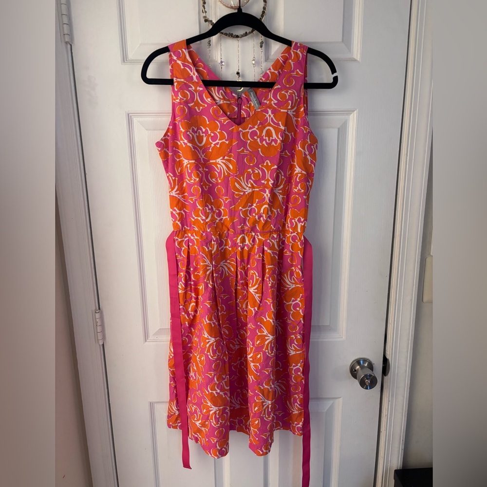 Hanna Andersson orange & pink floral sleeveless dress with tie Size 8